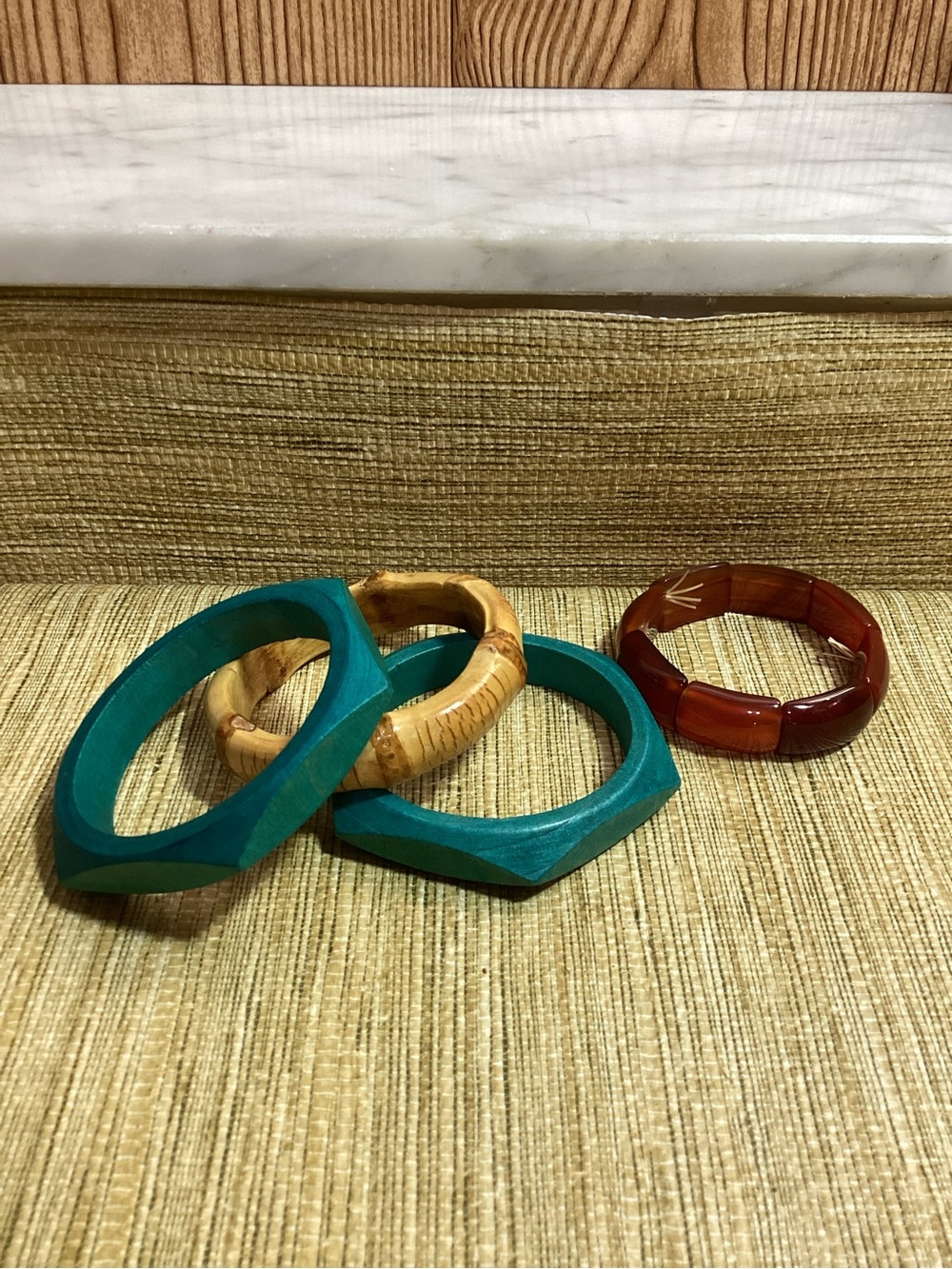 Assorted Vintage Teal and Amber Women's Bangle Bracelet Set